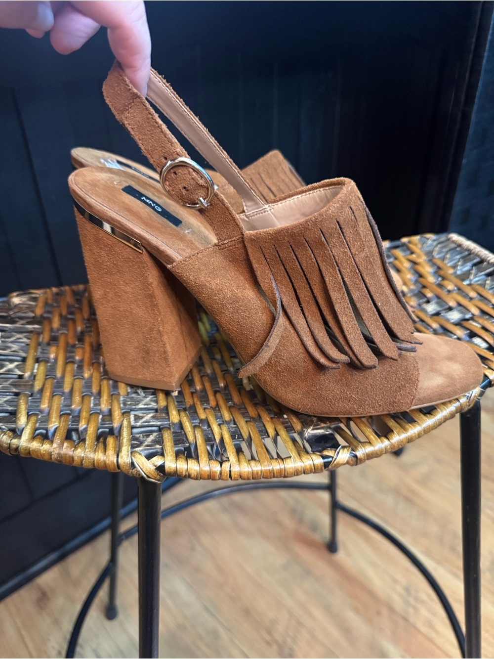 Boho Tassel Suede Block Heel Festival Brown Mango/MNG Sz  9 Euro 40